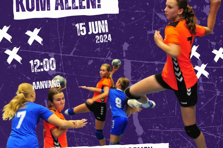 flyer handbaltoernooi 15 juni 2024 12:00 sporthal de bloemen